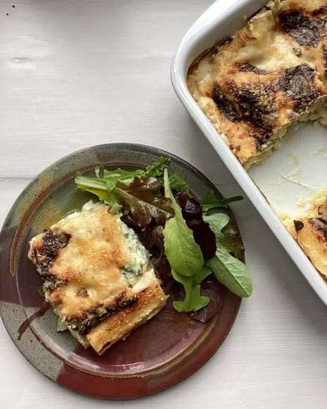 Rachel Roddy's Creation for Layered Pasta with Summer Squash and A Trio of Cheeses